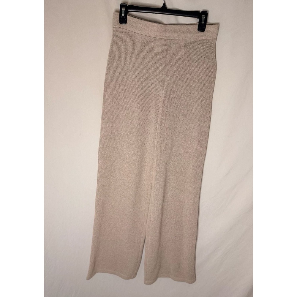H&M - Knit Wide Leg Pants Ribbed High Rise - Oatmeal Beige - M - Women